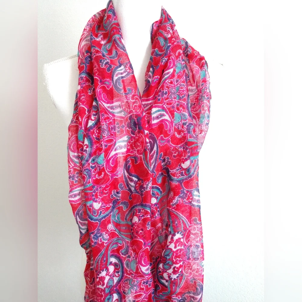 Paisley Floral Infinity Fashion Scarf Red Blue Green by Berytos